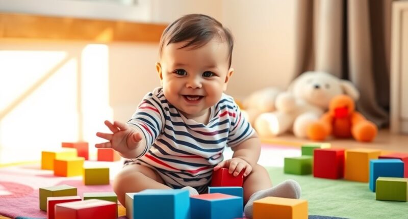 encourage baby block stacking