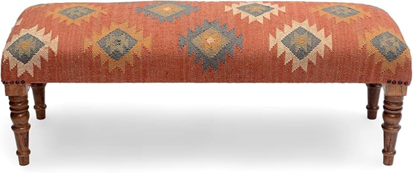 acacia wood kilim upholstered