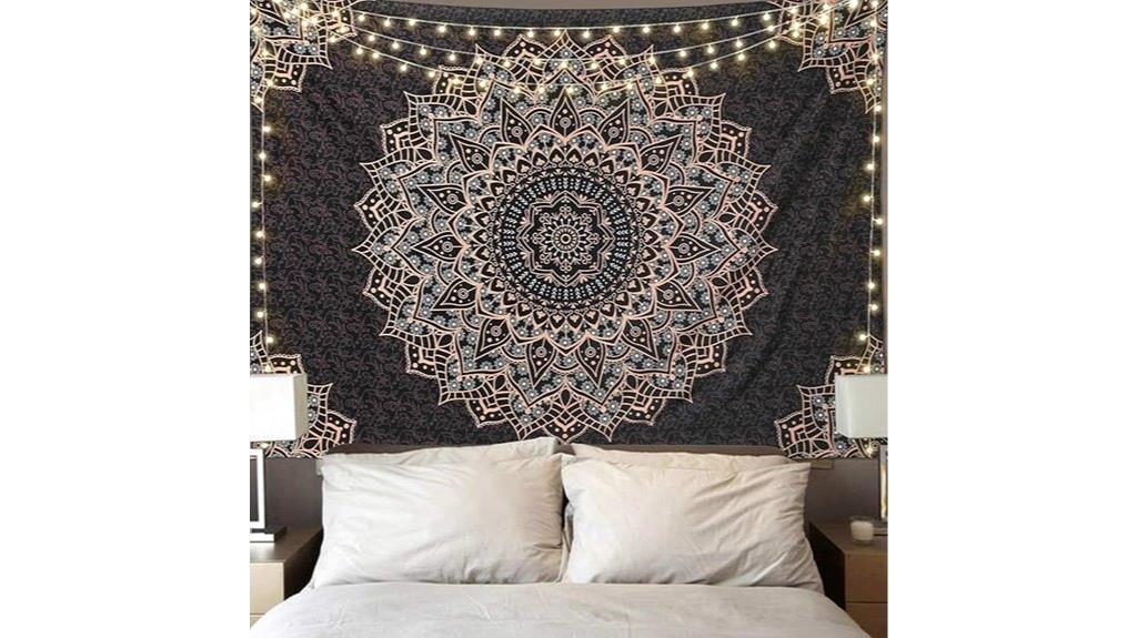 black mandala tapestry wall hanging