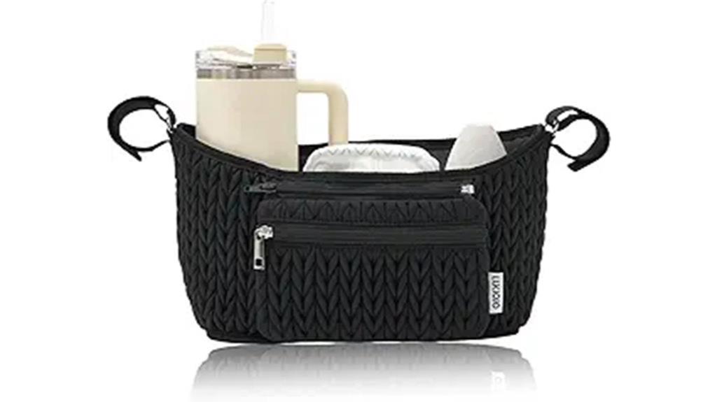 black quilted stroller organizer