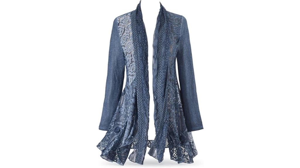 blue boho open cardigan