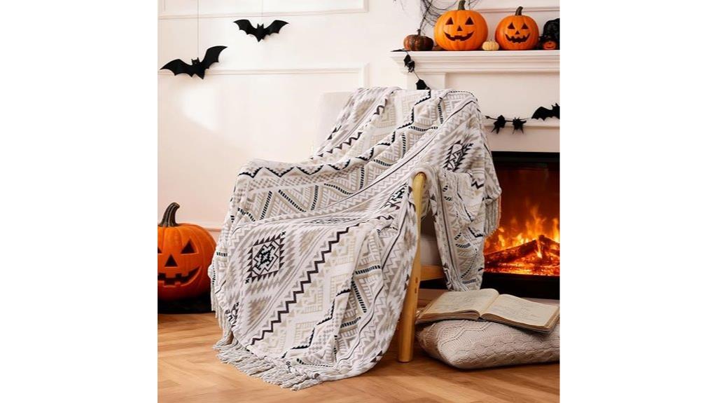 boho beige gray blanket