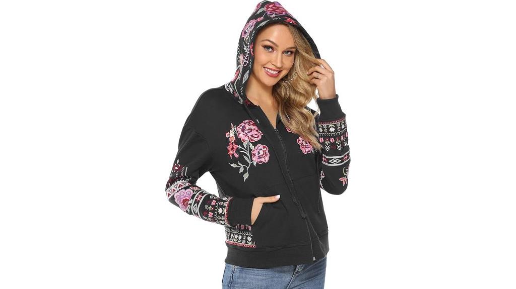 boho floral embroidered hoodie