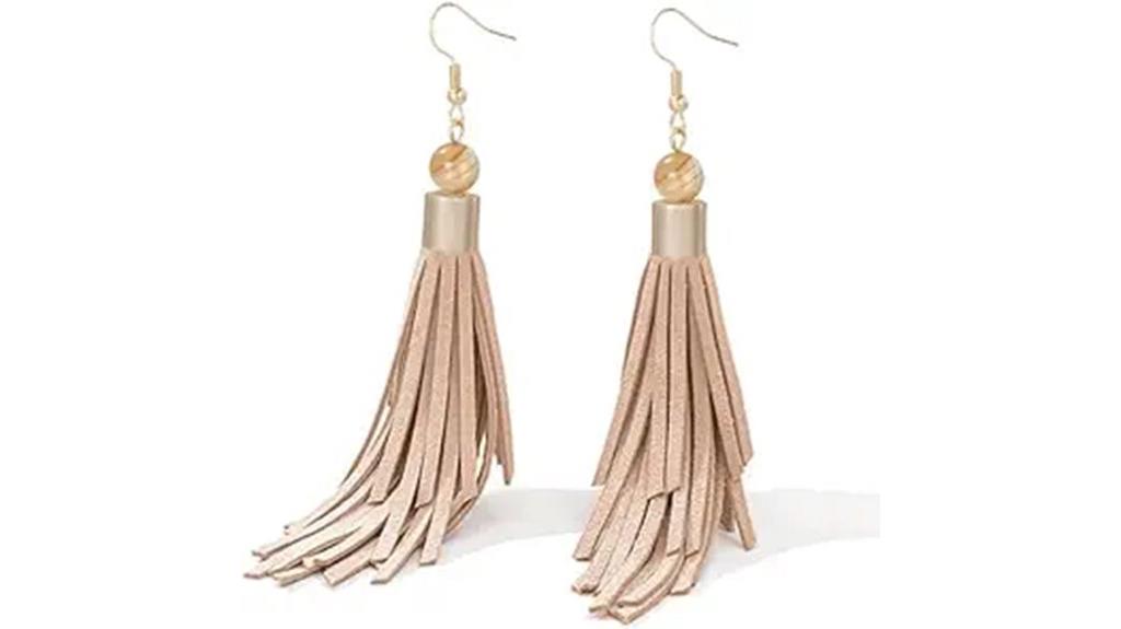 boho leather tassel earrings