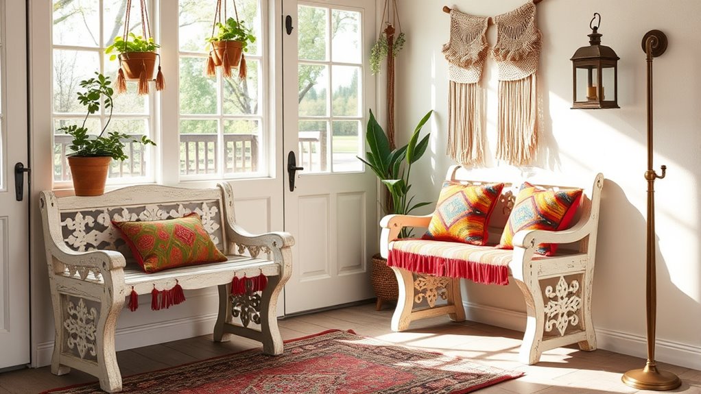 chic boho entryway benches