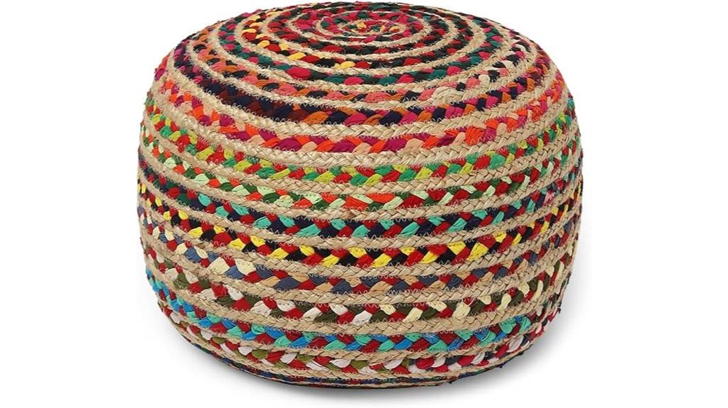 colorful braided jute ottoman