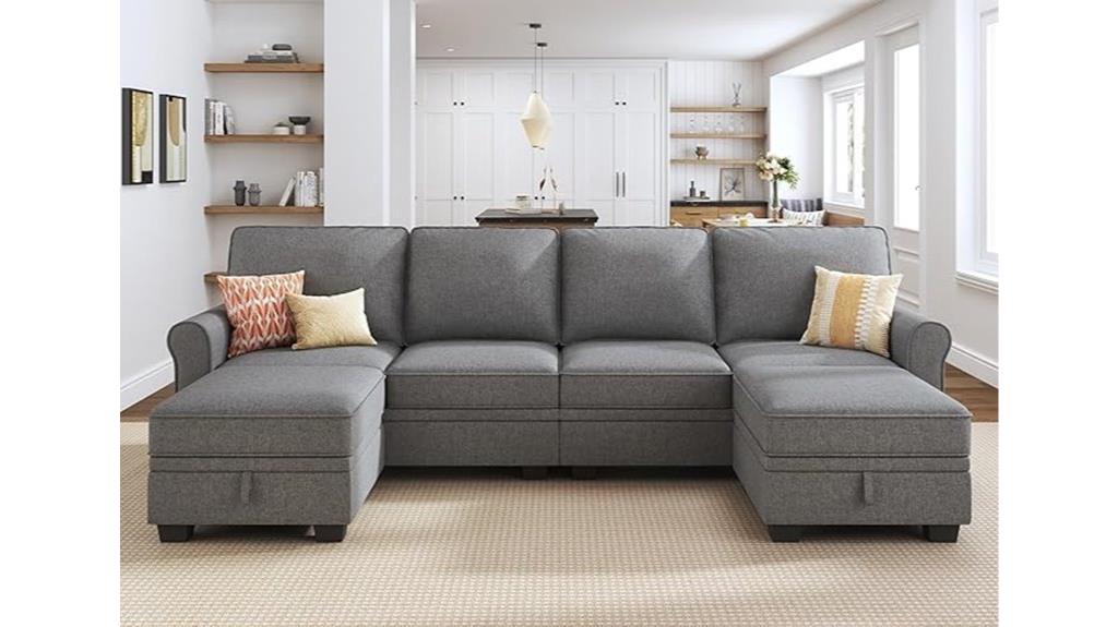 convertible storage u shaped sofa