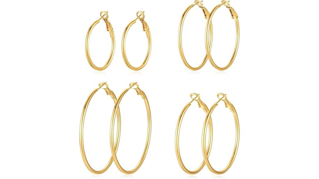 four pairs hoop earrings