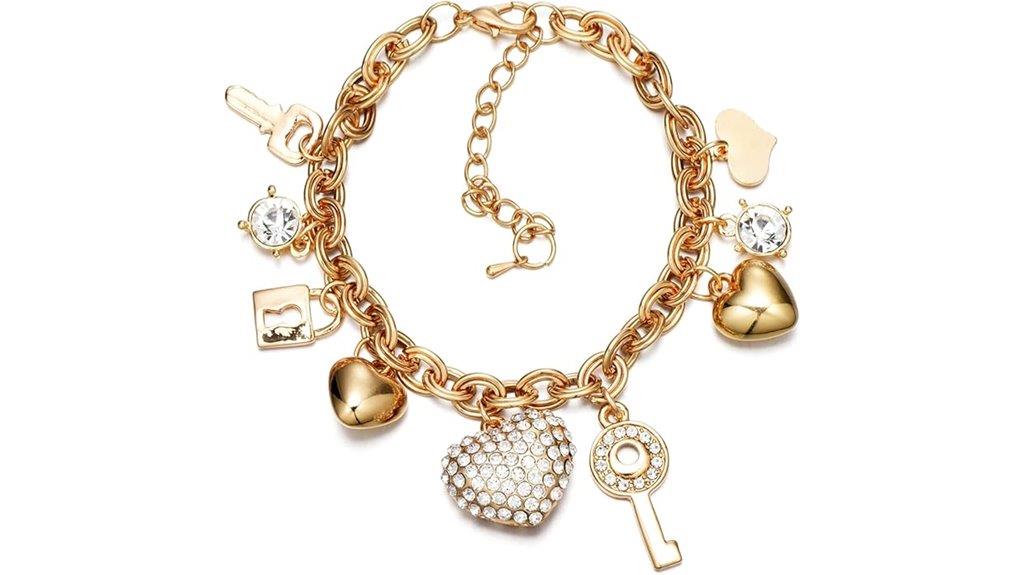 gold chain bracelet with charms