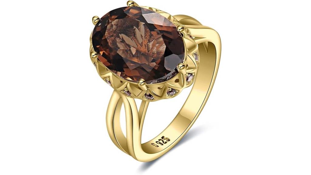 gold plated smoky quartz ring