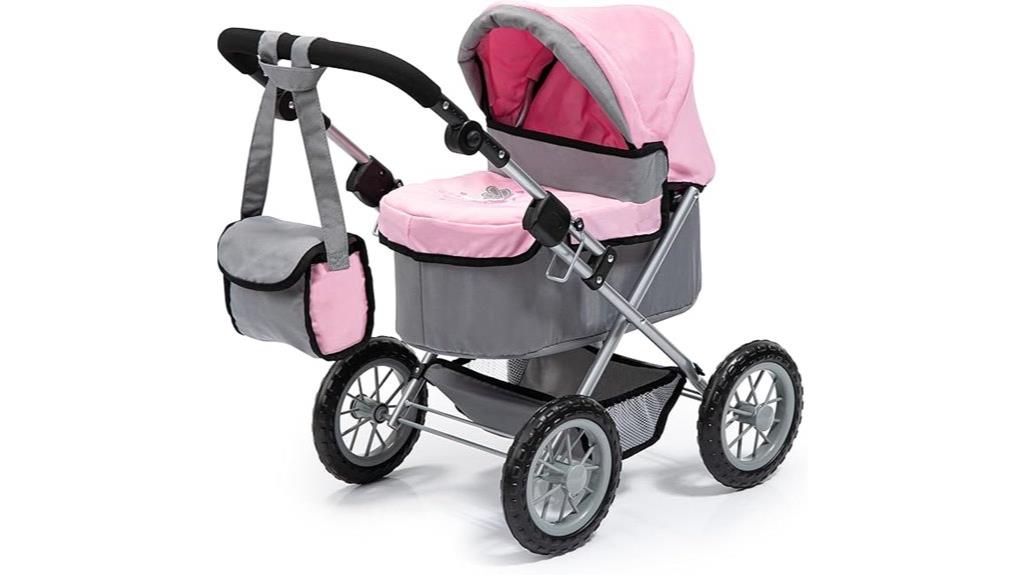 grey and pink baby pram