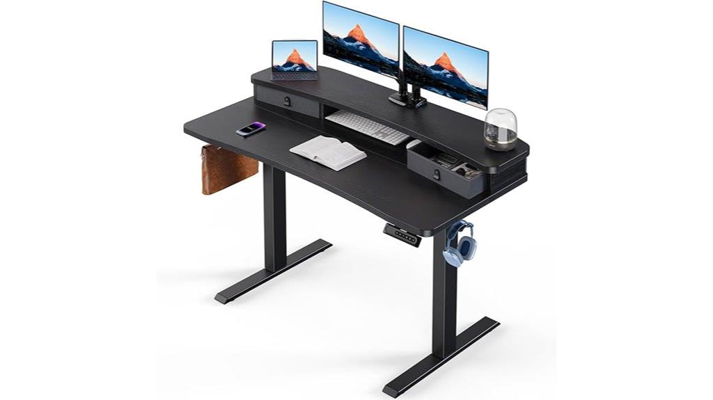 large adjustable desk with storage