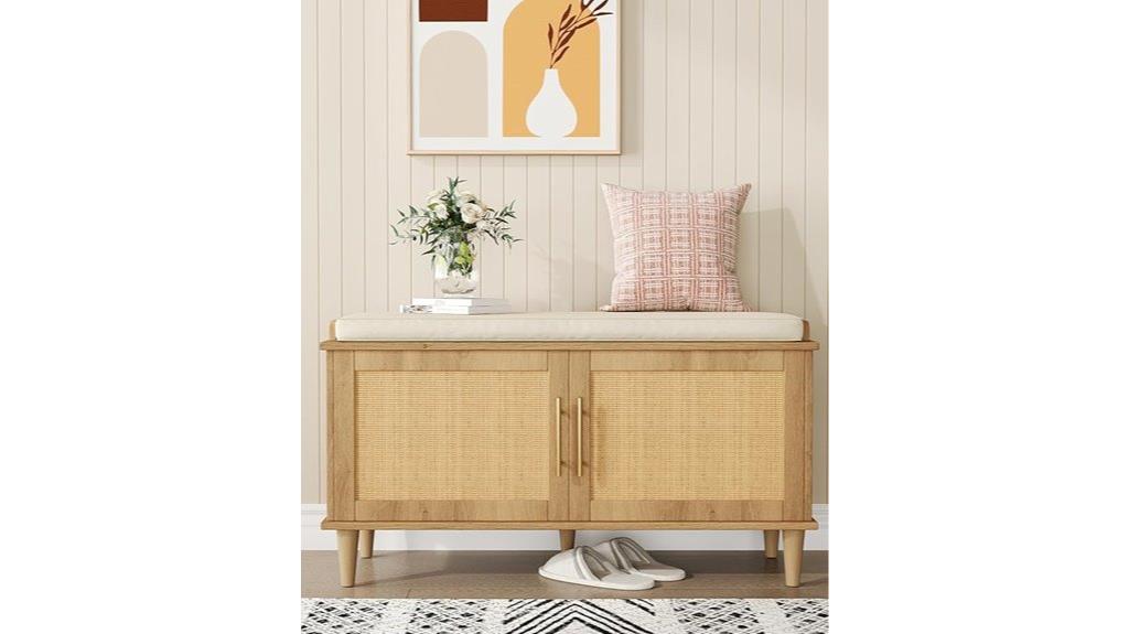 natural rattan shoe bench