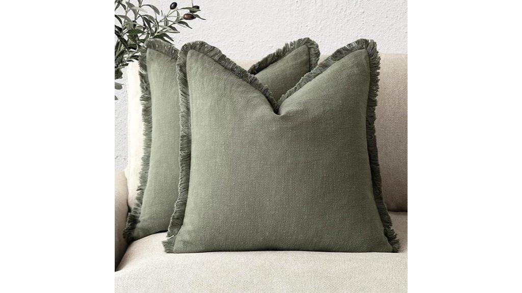 olive green fringe pillows
