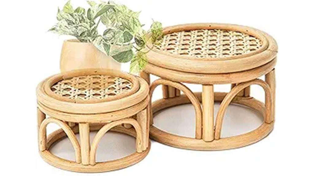 pair of rattan plant stands