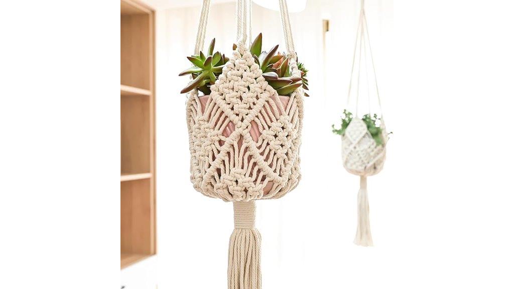patterned macrame plant hangers