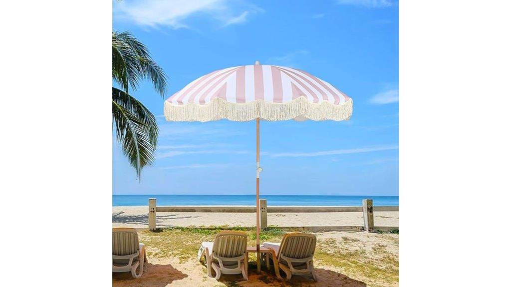 pink striped fringe umbrella