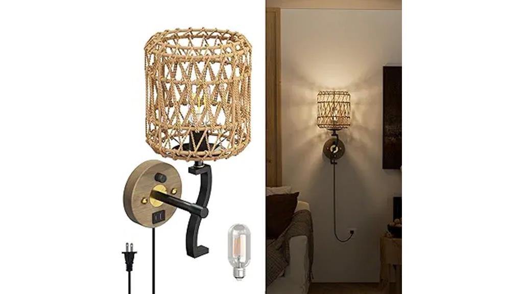 rattan dimmable wall sconce
