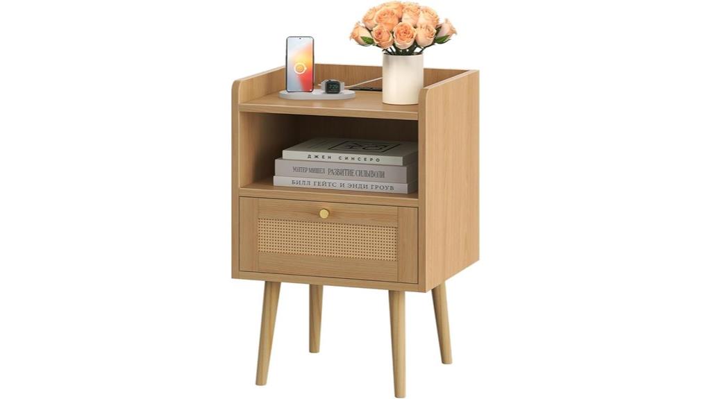 rattan nightstand with charging