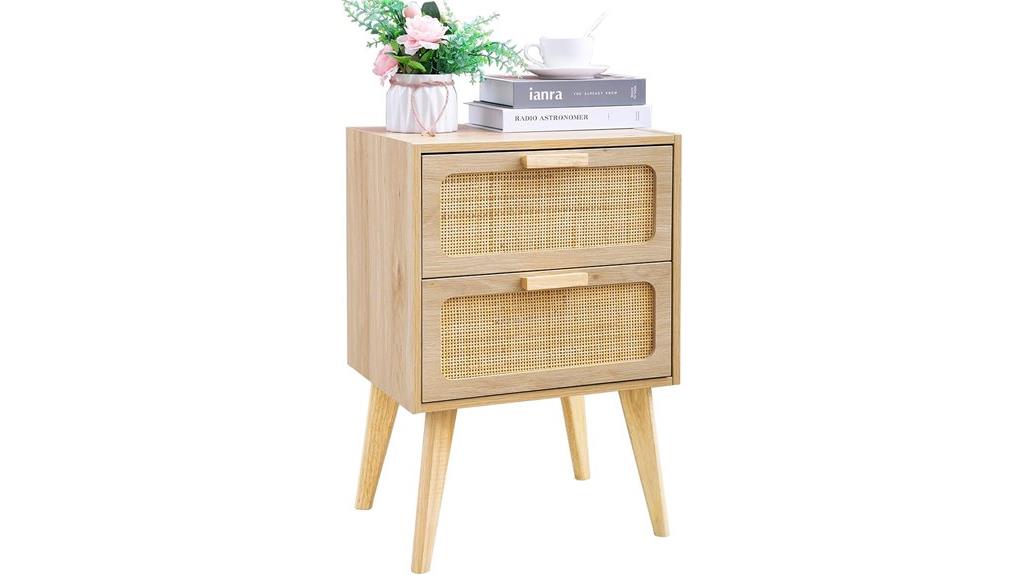 rattan storage nightstand with drawers