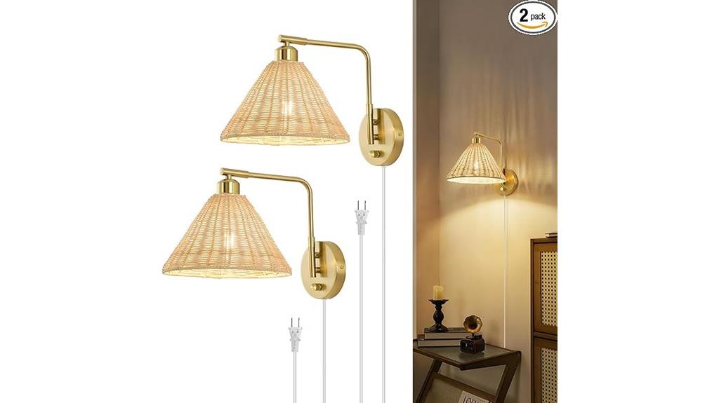 rattan wall sconce set