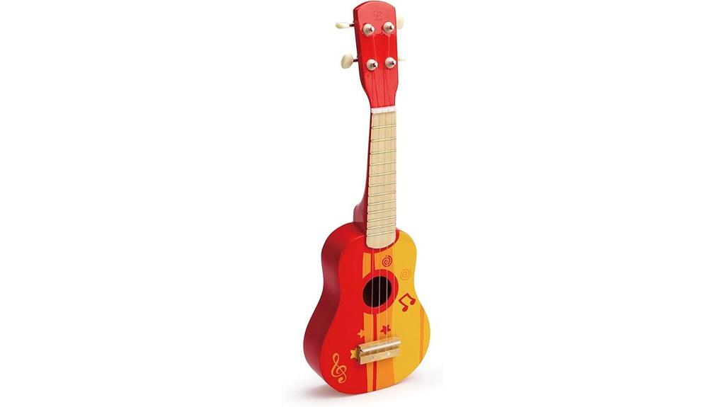 red wooden toy ukulele