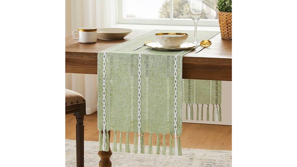 sage green hemstitched runner