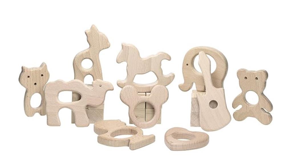set of ten wooden teething rings