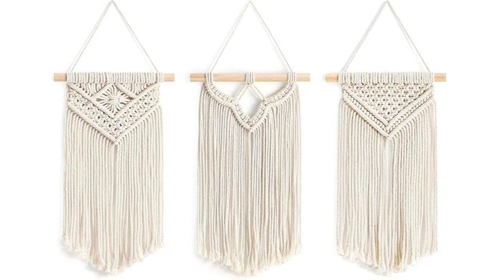 set of three macrame hangings