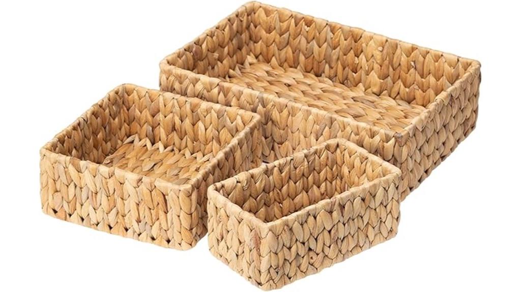 set of three wicker baskets