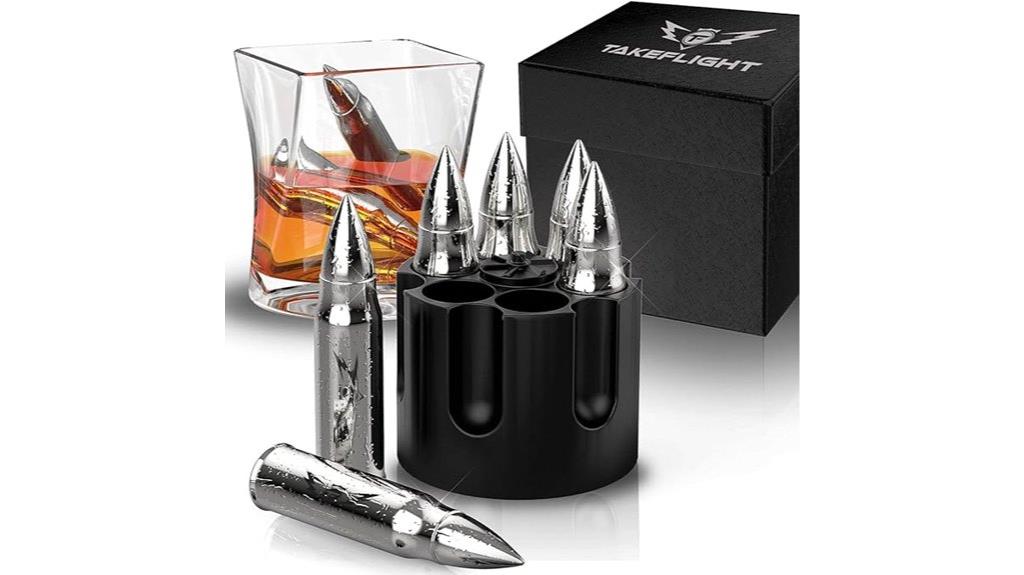 six metal whiskey cubes