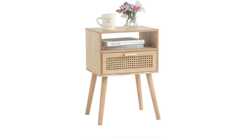 stylish rattan nightstand with storage