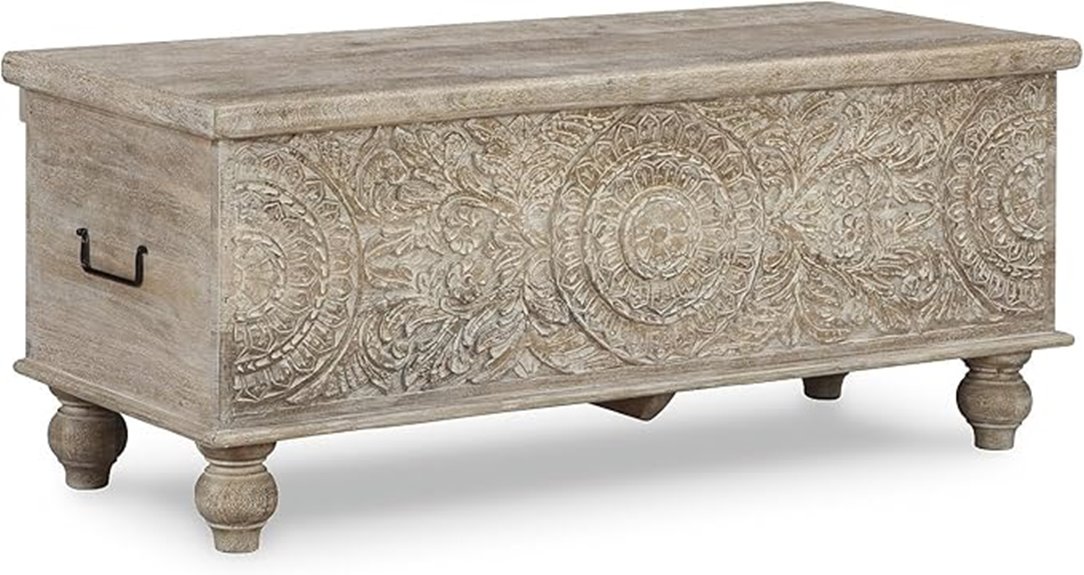 wood carved storage bench