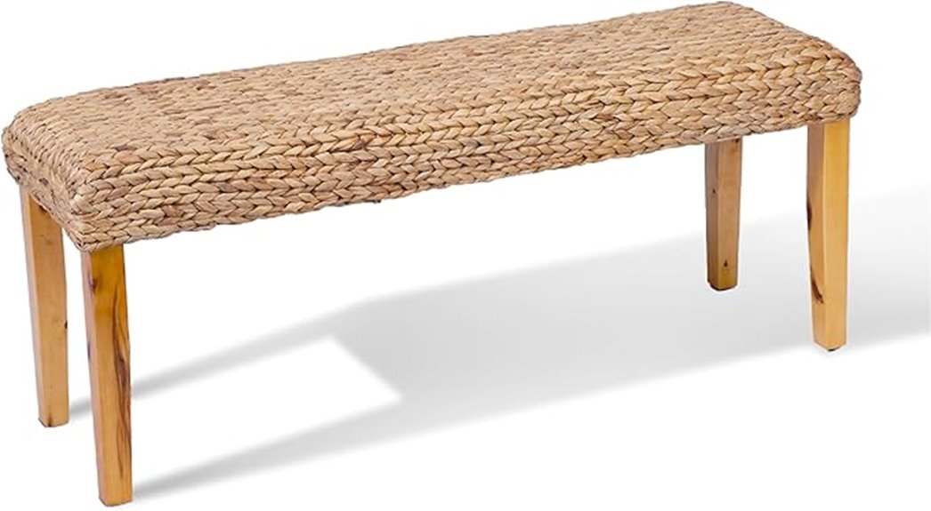 wooden acacia bench with woven seat