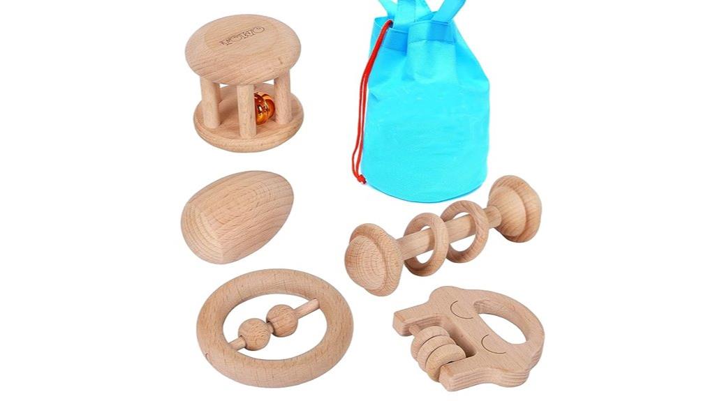 wooden baby rattle set