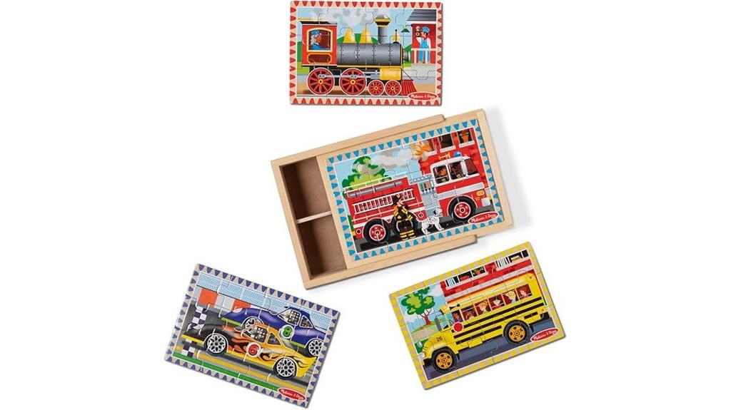 wooden vehicle puzzle set