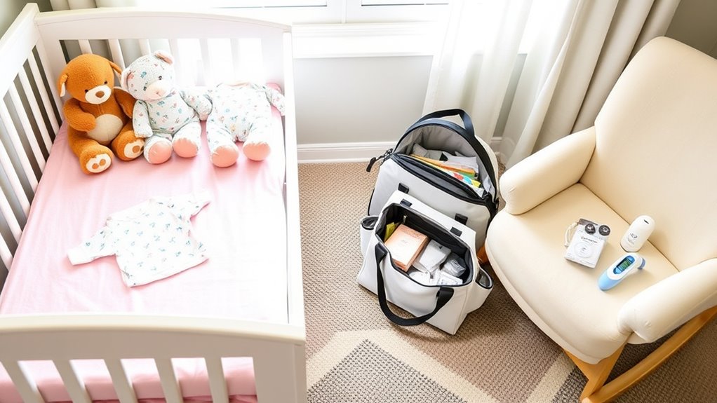 organized nursery essentials and comfort