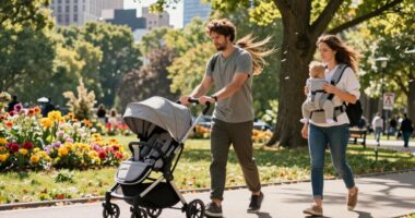 comparing strollers and babywearing