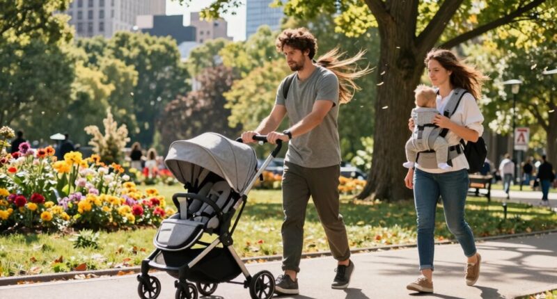 comparing strollers and babywearing